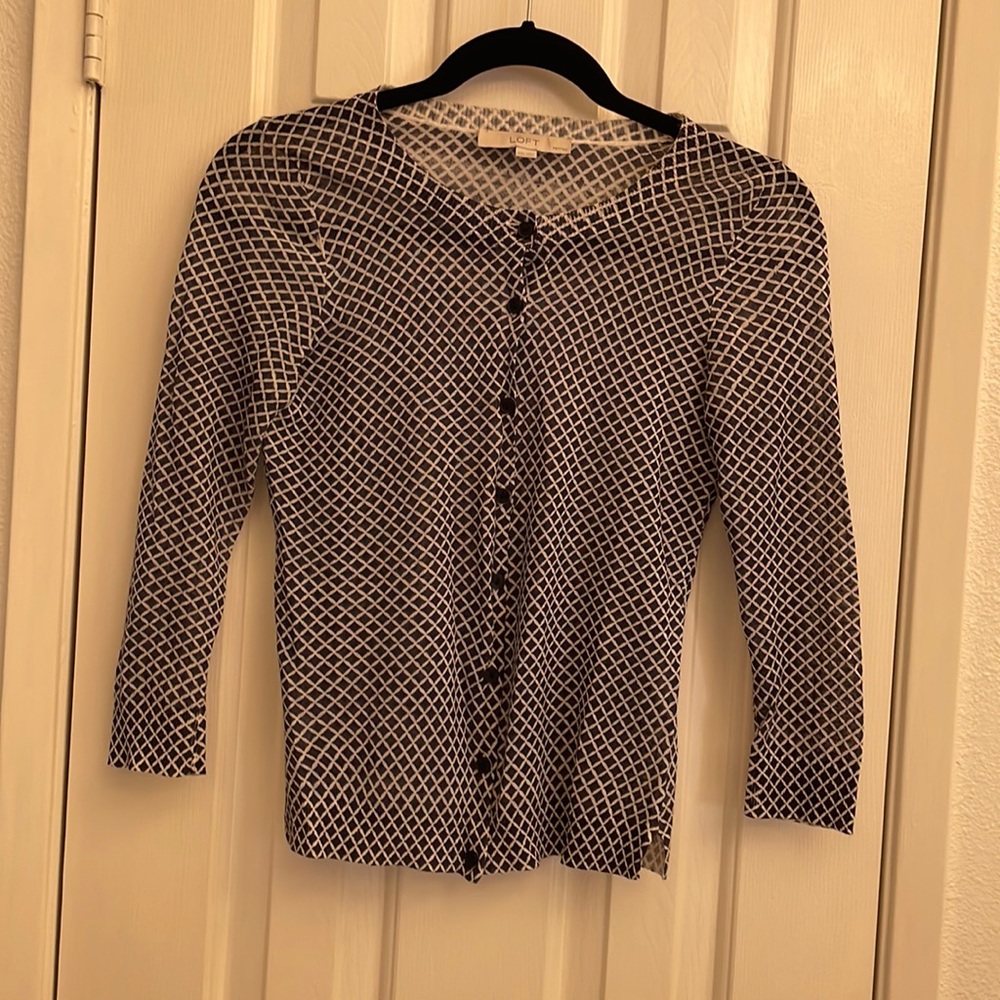 Black and white very lightweight button down top.